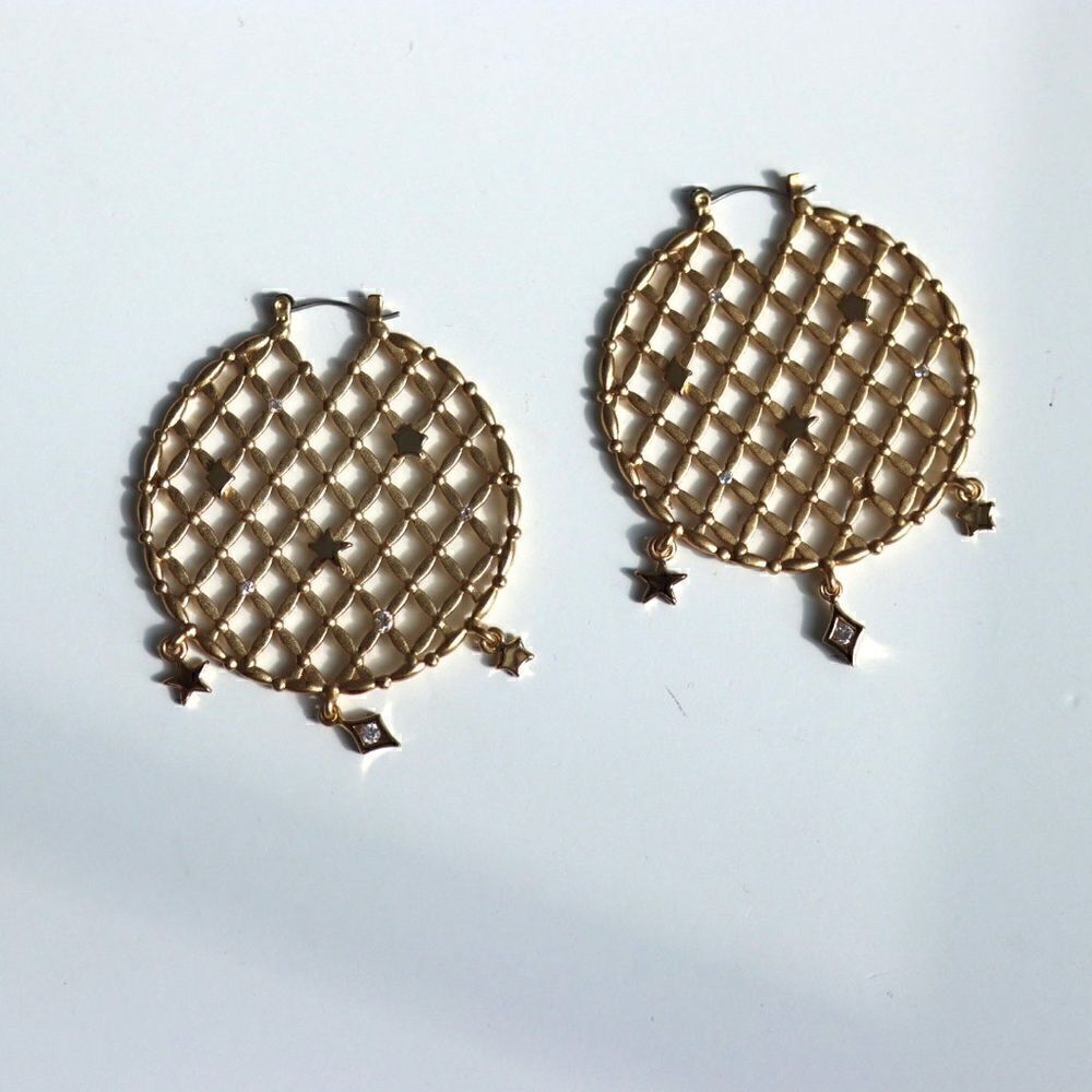 Disney Couture Large Disc Gold Earrings with Diamonds Tinkerbell